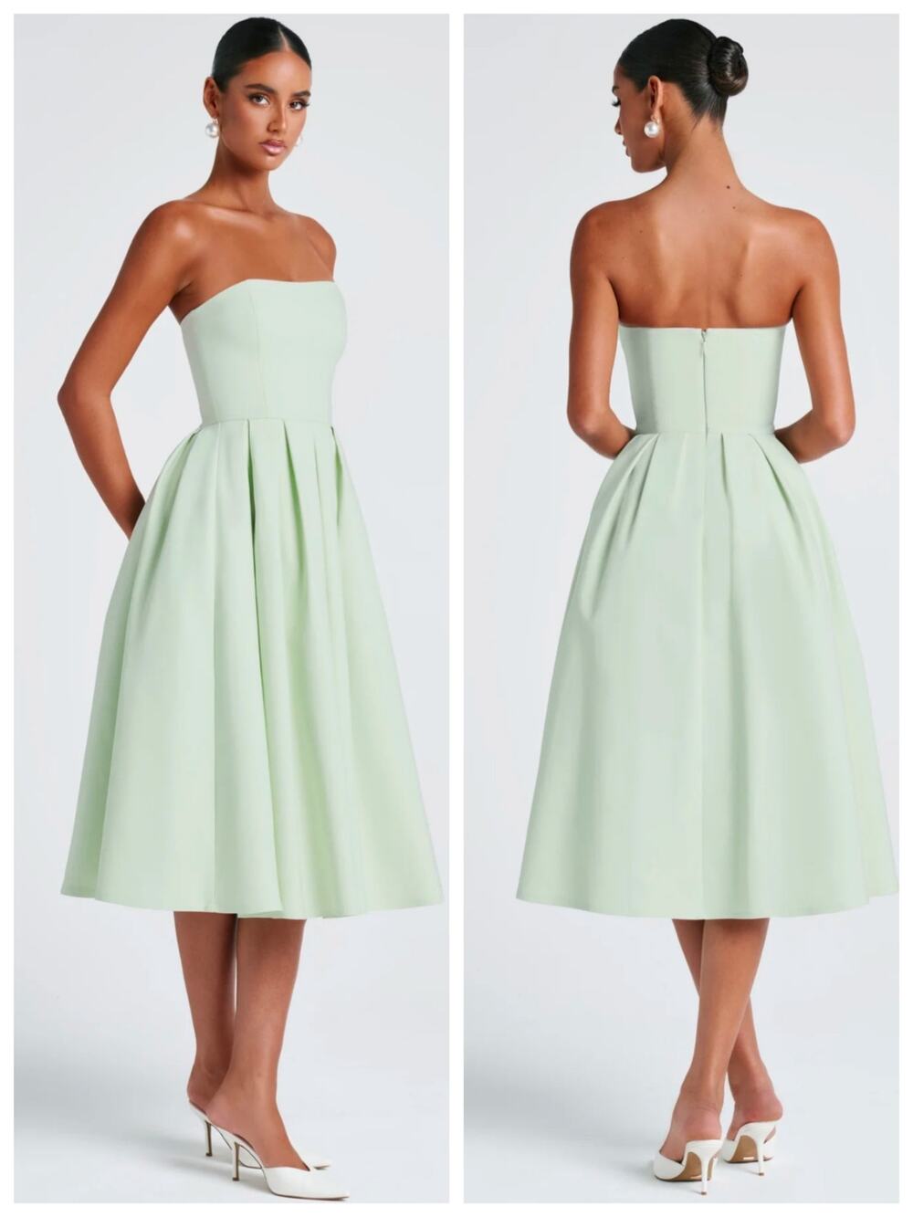 Babyboo Edith Mint Strapless Pleated Midi Dress XS NWT
